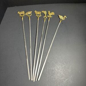 Brass Top Animal Themed Skewers, Set of 6 [Item 789]